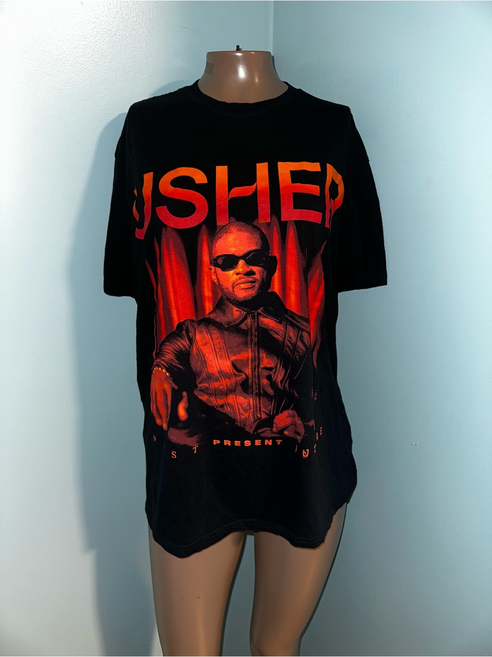 Usher Black T‑Shirt with Red Graphic Front Print